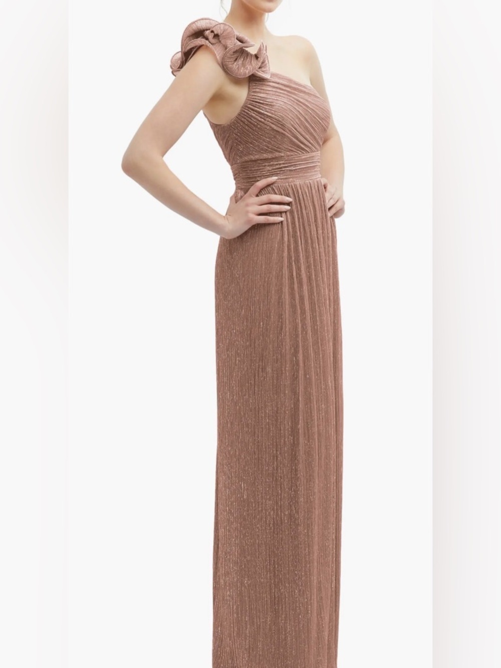 New! After Six Dramatic Ruffle Edge One-Shoulder Dress - Picture 5 of 12